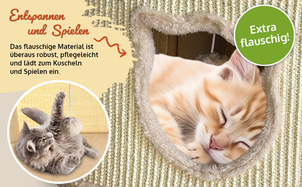 Преміум котячий будиночок Zooprinz – котячий кошик для кота – з товстими сизалевими стінами – печеринка з м'яким плюшем та іграшкою – котячий будиночок у скандинавському стилі (сірий)