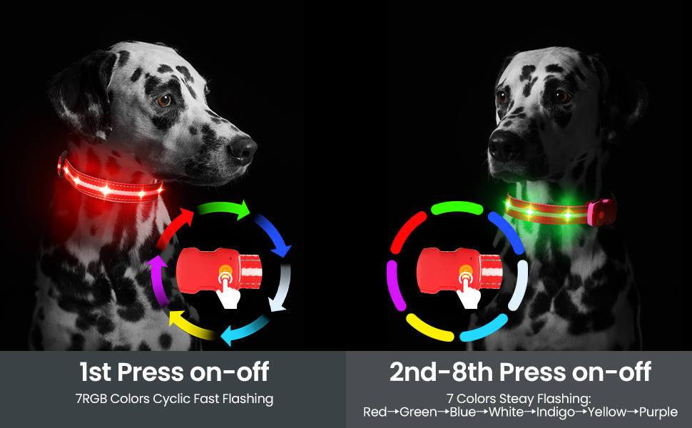 Світлодіодне нашийник для собак Masbrill з підзарядкою, 7 кольорів RGB, 8 режимів свічення, регульований, водонепроникний, для собак малого, середнього та великого розміру, чорний, розмір M