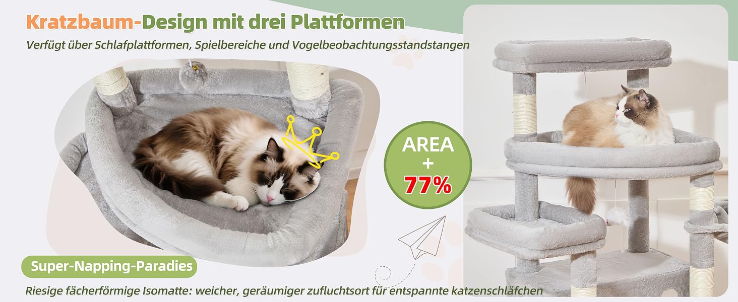 Когтеточка для котів Taoqimiao 180 см XXL, великий котячий комплекс для Maine Coon з будиночком, гамаком, великою платформою, 9 стійок для дряпання, кошиком, зелений
