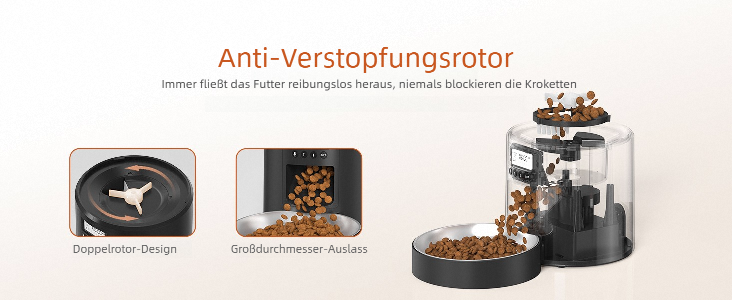 Автомат годівлі для котів 4.2L з програмуванням, з окремою мискою, подвійне живлення, 6 прийомів їжі на день (Чорний), миска з нержавіючої сталі