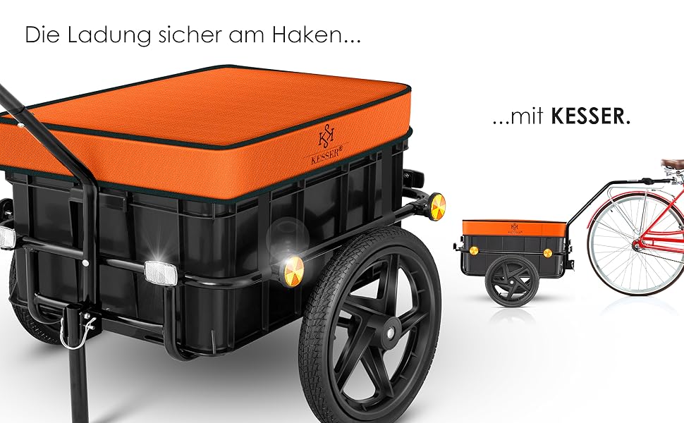 Причіп для велосипеда KESSER® з об'ємом 70 літрів, вантажний, для транспортування вантажів, сумісний з колесами 26-28 дюймів (Оранжевий)