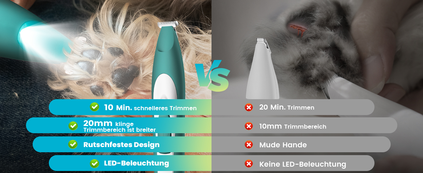 Триммер для собак Oneisall: безшумний, акумуляторний, з LED-підсвічуванням. Ідеально для стрижки подушечок лап, очей, вух та обличчя. Зелений колір