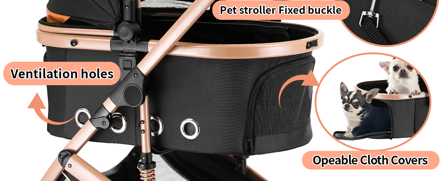 Візок для собак та котів EchoSmile 20 кг, 4-в-1, чорний: складаний, з колесами 360°, сітчастими вікнами