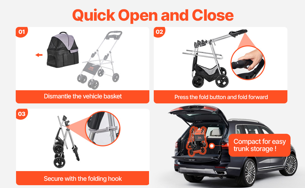 Візок для собак VEVOR 81x46x97 см, вантажопідйомність 16,9 кг, складний, знімний кошик та сітчасті вікна, гальмо, для маленьких та середніх собак