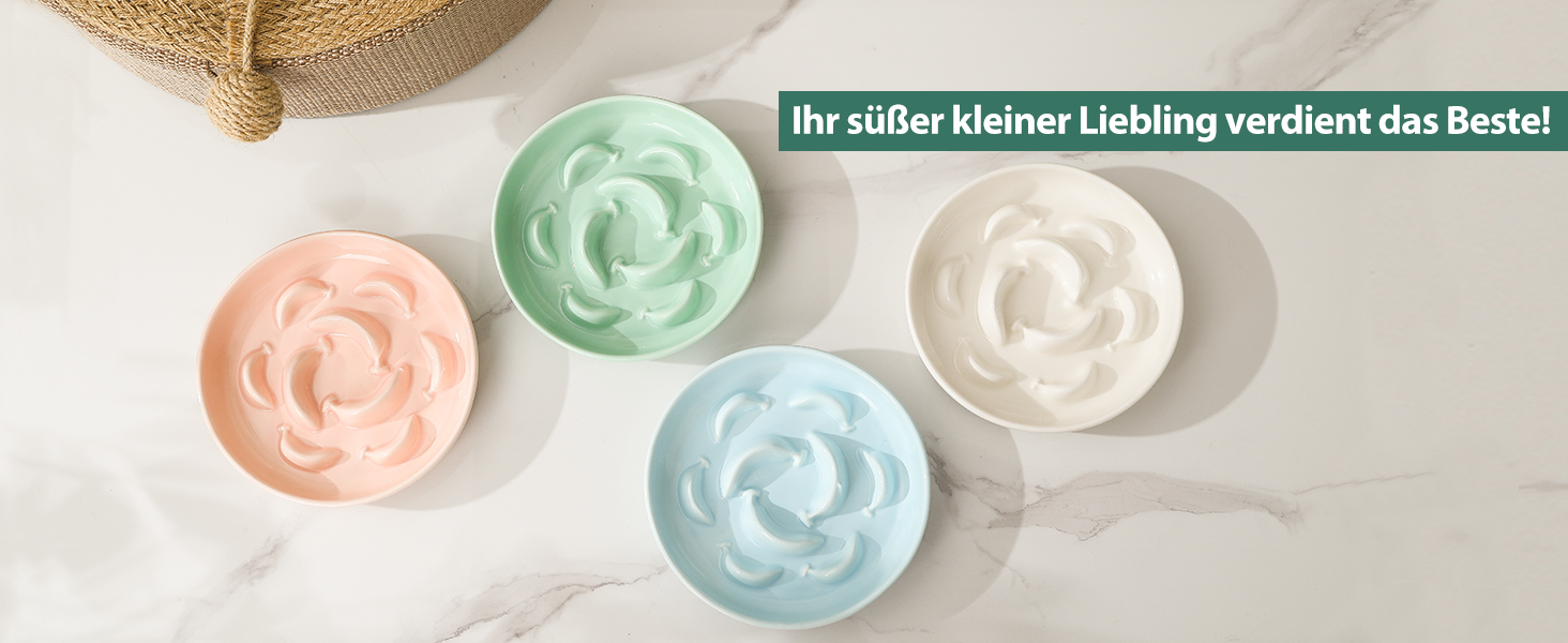 Набір мисок для котів Anti Schling Napf: 2 шт. з кераміки, для повільного годування, білі та блакитні