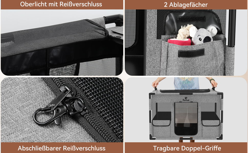 Pawaboo Забіг для цуценят Extra Groß - великий вольєр для домашніх тварин, переносна сумка-переноска для котів та собак, вольєр для собак, посилена рама з ПВХ-труб, великий розмір (L-91×61×61CM, M-81x61x61CM, чорний/сірий)