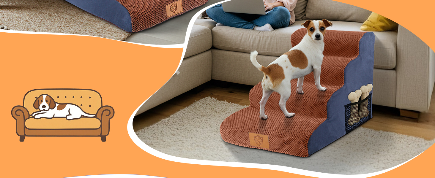 Сходинки для собак та котів: 4-ступенева переносна драбинка з високощільних матеріалів, коричнева