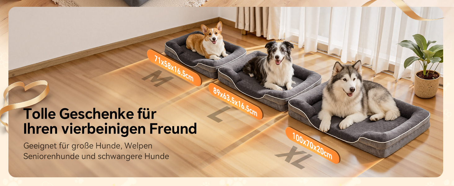 Ортопедичне ліжко для собак великих порід, м'яке, з антиковзною основою, дихаюче, сіре, 100x70x20 см