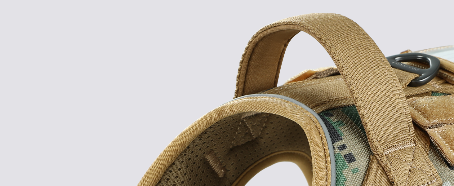 Нашийник для собак Rabbitgoo середнього розміру, анти-тяговильний, регульований з ручкою, міцний, з металевими пряжками, для піших прогулянок (M, L), камуфляжний, коричневий