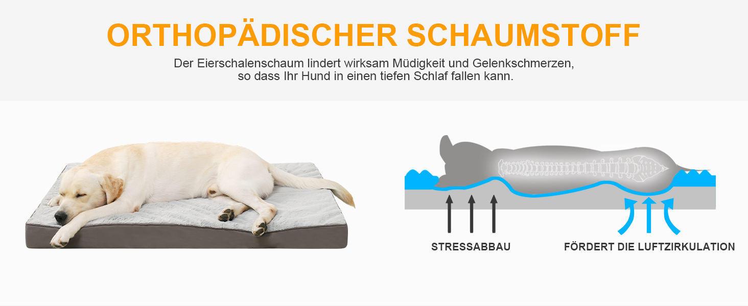 Ортопедичне ліжко для собак великих порід KSIIA, 91x68 см, знімний ковпак, двостороннє, сіре, 75x47x7 см