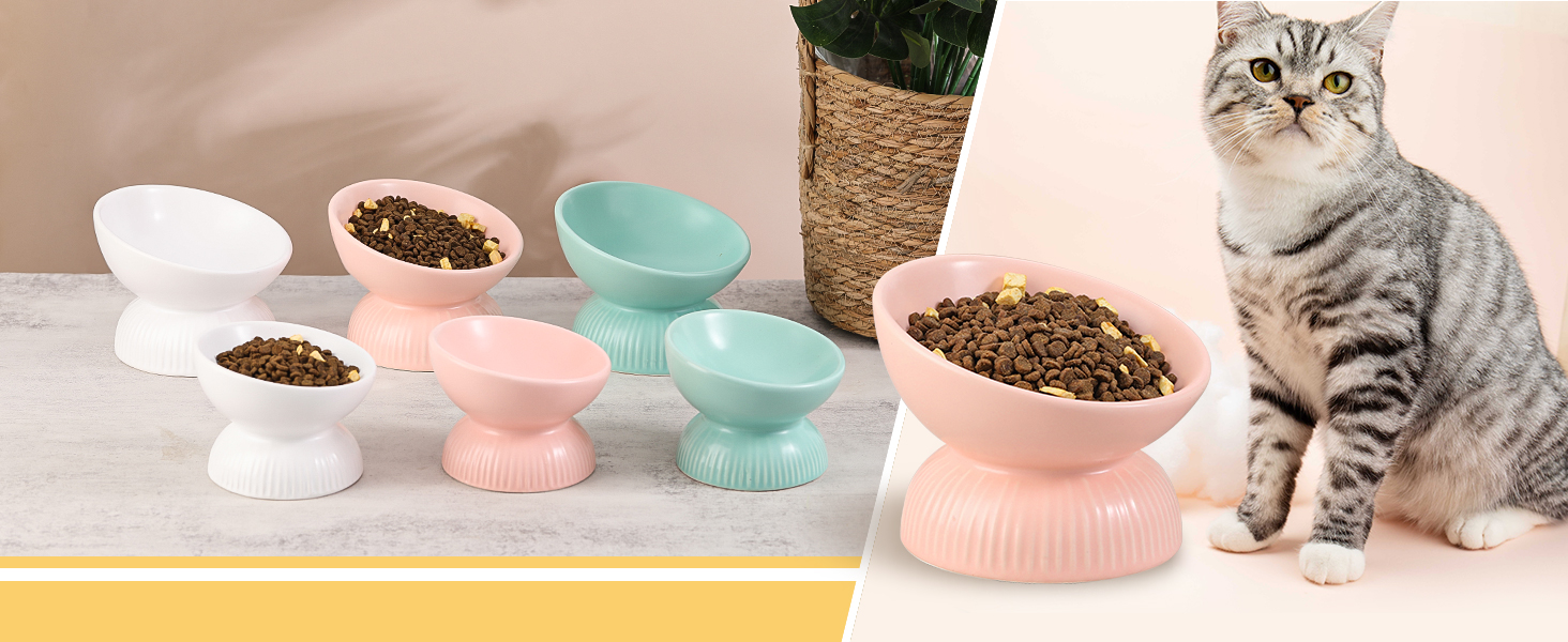 Підвищена годівниця для котів з кераміки - нахилена миска проти блювоти для котів - 280 мл, діаметр 15,5 см, біла