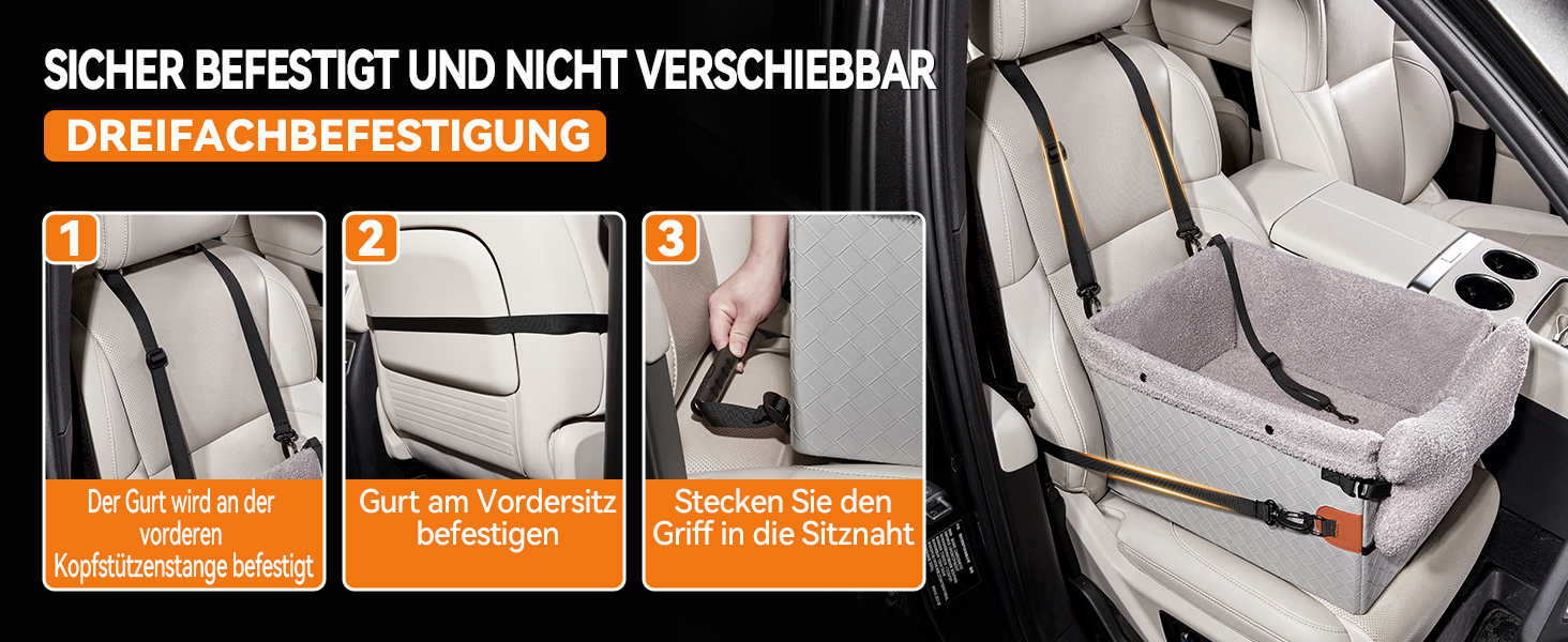 Автокрісло для собак маленьких та середніх порід, чорний та сірий колір, з кишенями та поворотком, підняття для заднього та переднього сидіння