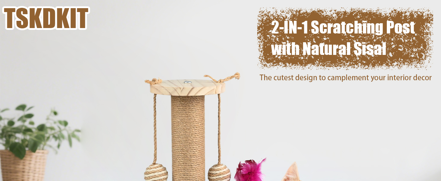 Іграшка для котів TSKDKIT: інтерактивний кігтеточки з кулями, пір'ям та м'ячами, 45 см, 2-ярусний обертовий столик, для маленьких/середніх котів