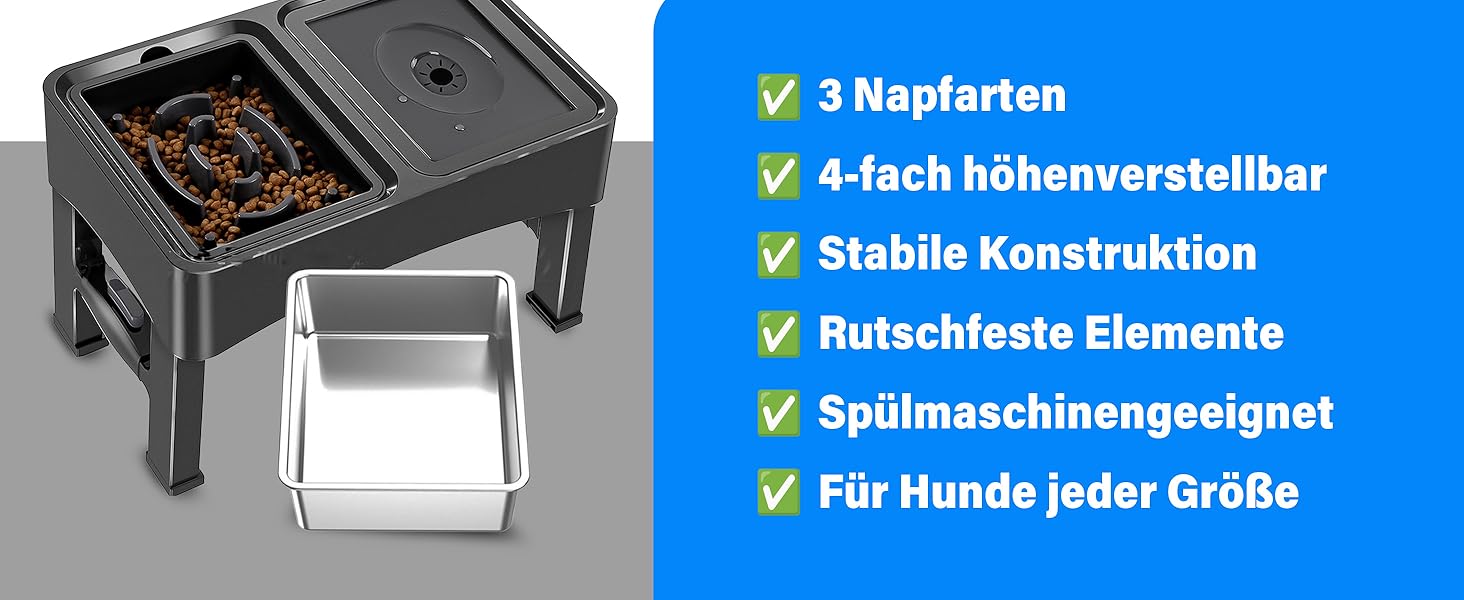 Підвищена годівниця для собак WS - 2-в-1 з регульованою висотою, анти-розливання, миска для корму та води без облизування (чорна)