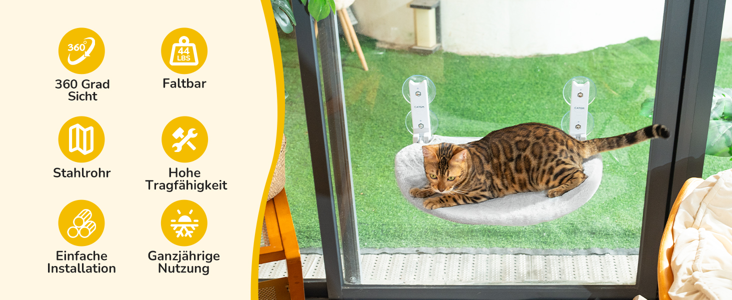 Гамак для котів CATISM на вікно, 50x36.5x20 см, сірий, з присосками
