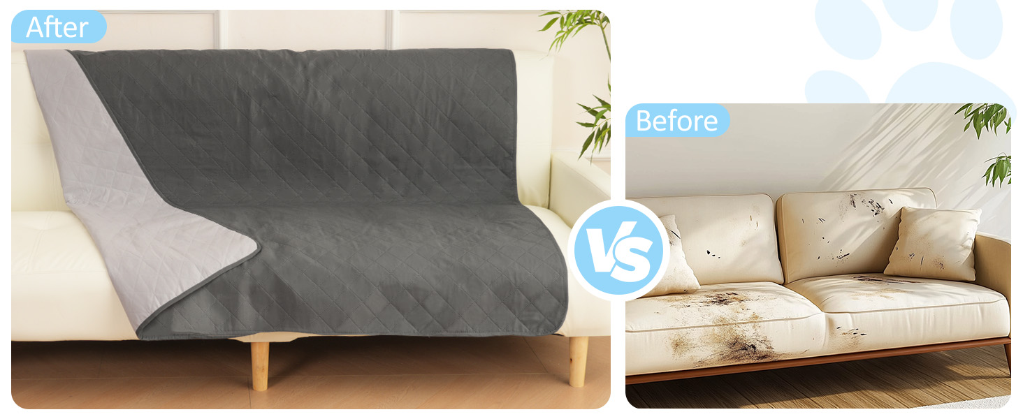 Водонепроникний килимок для собак на диван, ліжко та авто - котячий килимок, захист дивану/ліжка, двосторонній, стійкий до подряпин, можна прати, ідеально підходить для великих/маленьких собак, 203x152 см, сірий