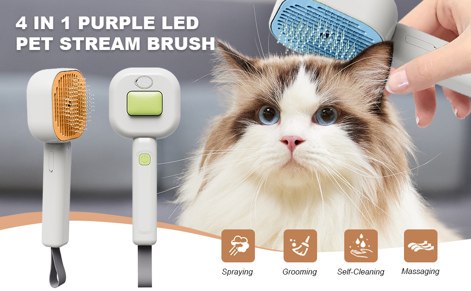 Парфумерна щітка для котів 4 в 1, синього кольору: догляд за шерстю котів та собак, самоочищення, антистатична