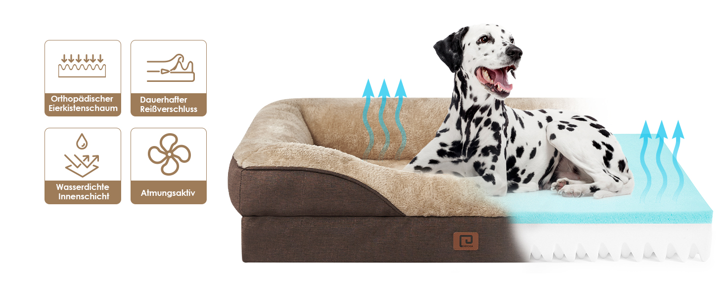 Ортопедичне ліжко для собак великих порід EHEYCIGA, 106x76x18.5 см, з піною з пам'яті, миється, водонепроникне, коричневе