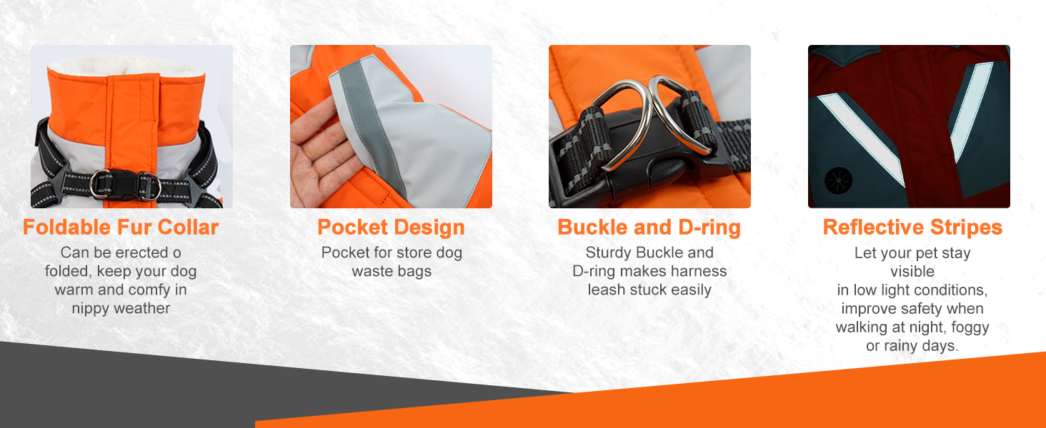 Теплий зимовий куртка для великих собак, флісова підкладка, водонепроникний та вітронепроникний, з блискавкою (Оранжевий, XL)