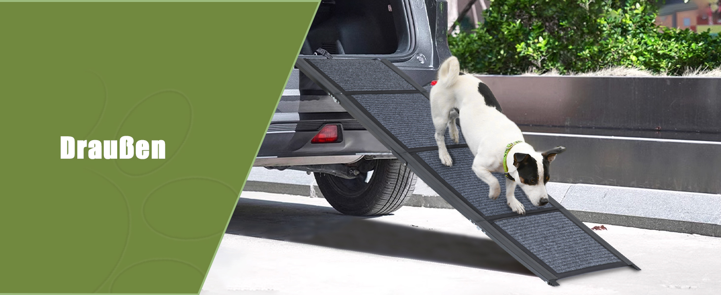 Рампа для собак SMONTER 160 см, автоматично складається, з антиковзким покриттям, для авто, вантажівок та SUV, чорна