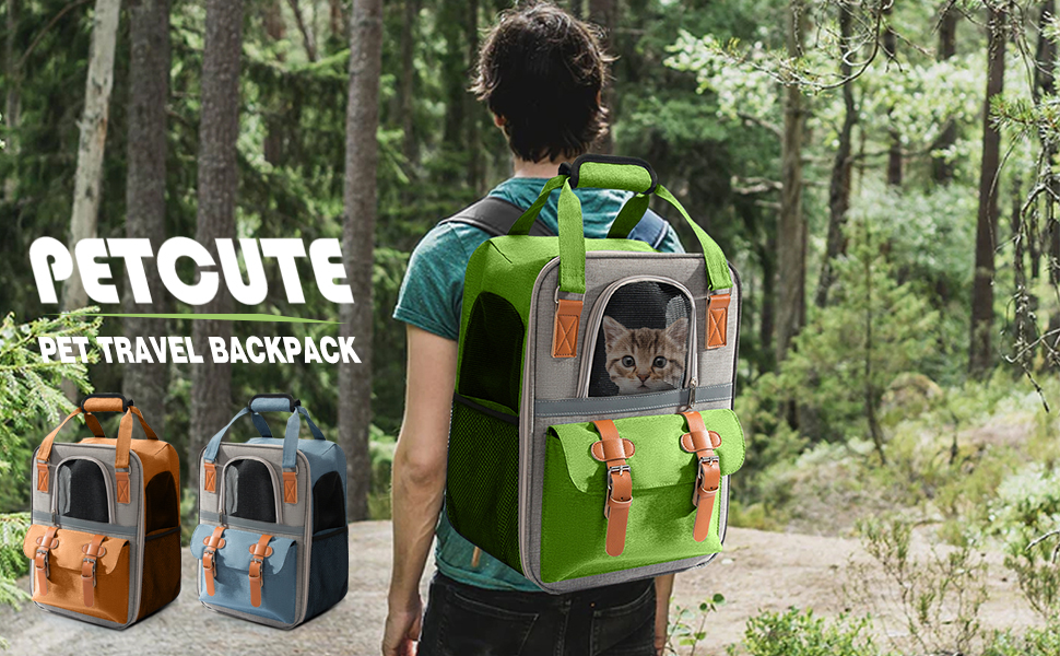 PETCUTE Рюкзак для собак і котів, дихаючий, для маленьких тварин, з відбиваючими смугами, складаний, знімний килимок, страхувальний ремінь, для прогулянок (зелений)