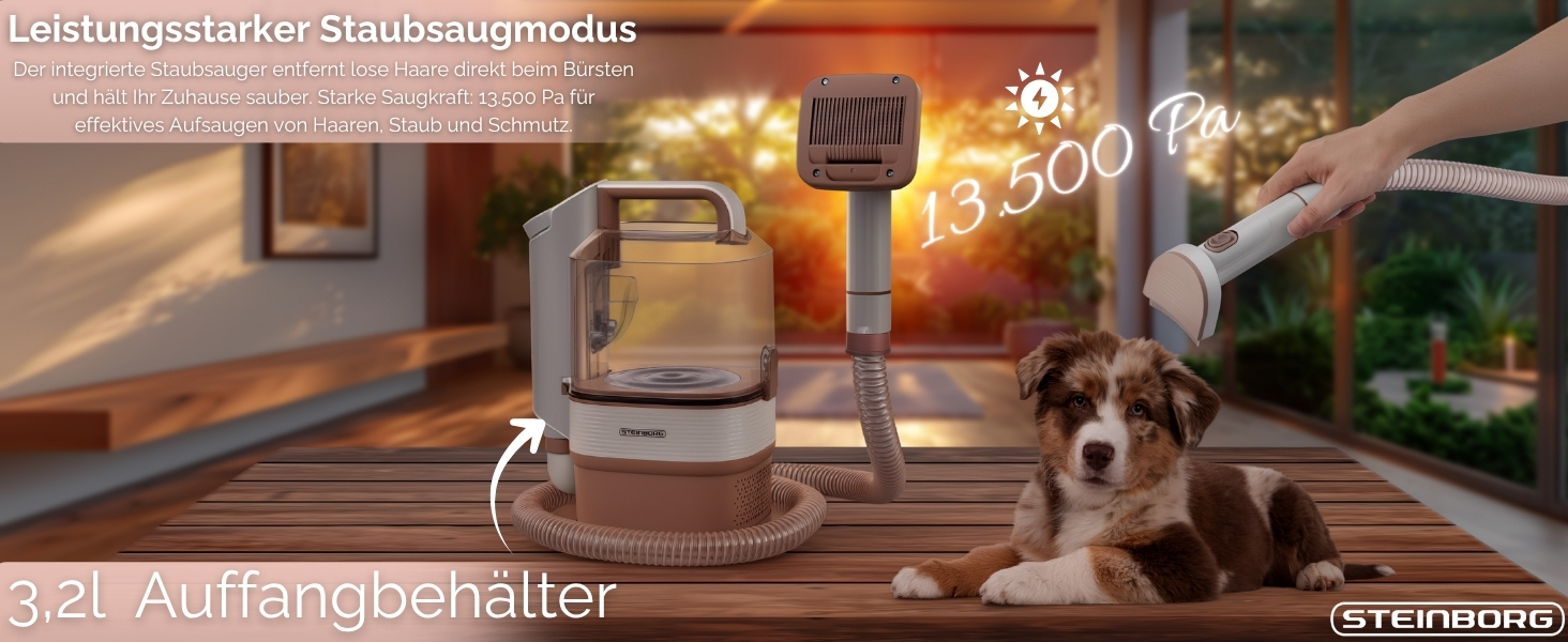 Машина для стрижки шерсті тварин Steinborg® з пилососом 13.500 Pa, професійний набір для догляду за собаками та котами