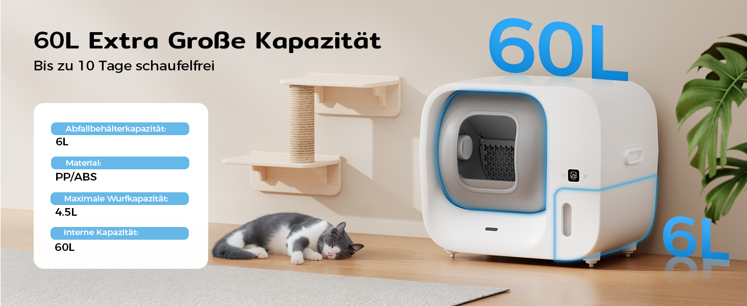 Автоматичний лоток для котів Cura 3 з самоочищенням, з автозаповненням, контролем запаху, сертифікований TÜV, керування через додаток, для кількох котів, великий автоматичний лоток Cura3