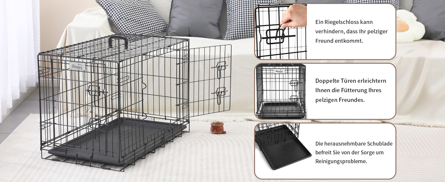 Клітка для собак PETAPPY XXL металева, 91,5x58,5x65 см, з металевими гратами та знімним піддоном