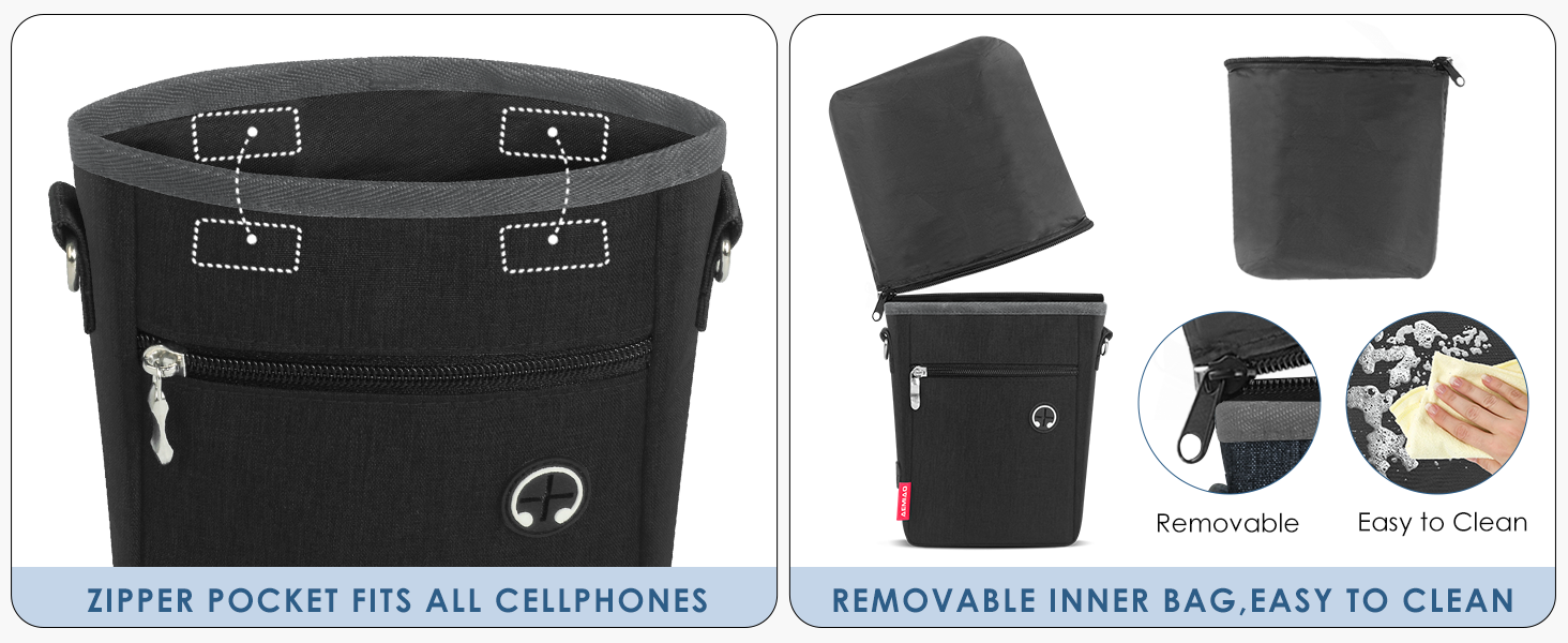 Лекарства для собак з магнітною застібкою, сумка для дресирування собак з знімною внутрішньою кишеню, багатофункціональна сумка для ласощів для собак зі змінним дозатором відходів, сіра (чорна)