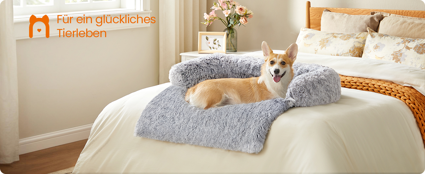 Ліжко для собак Feandrea FluffyHug, м'яка підстилка, захист дивану, подушка, розмір L, для середніх собак, 95 x 85 x 16 см, Ombré Grey PGW222G01