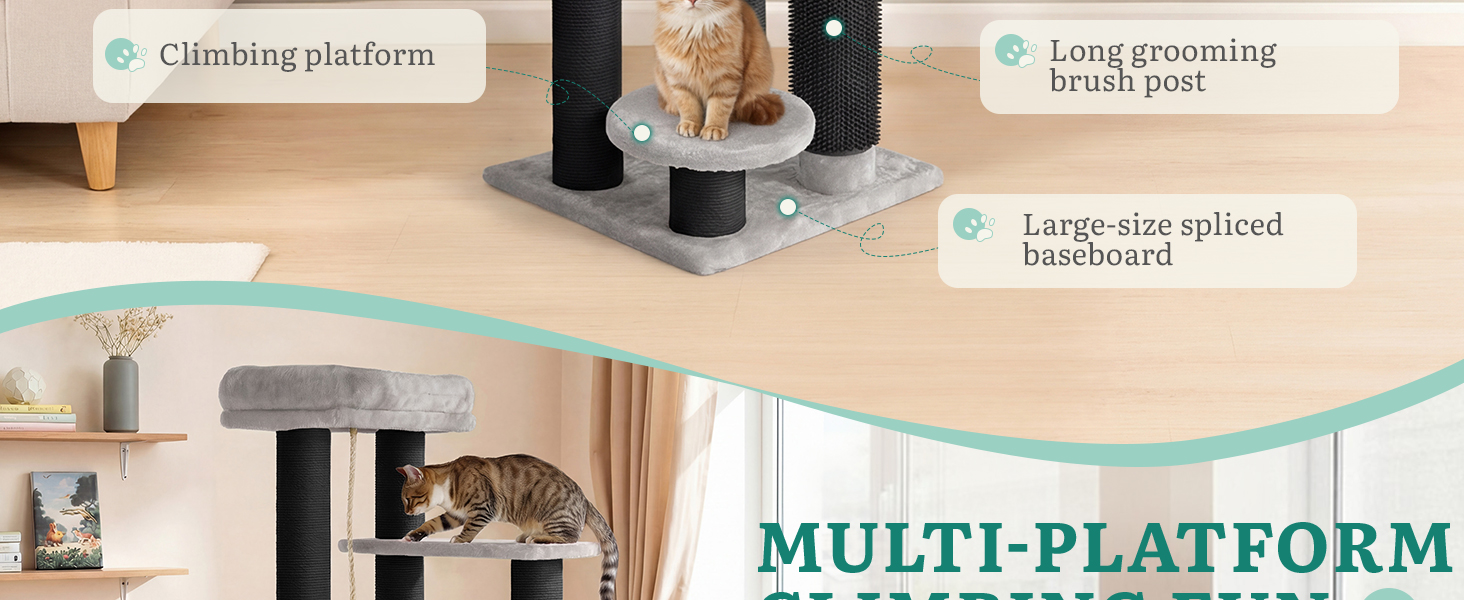 Котячий комплекс YITAHOME для великих котів, когтеточка, будиночок, платформа, 157 см, сірий