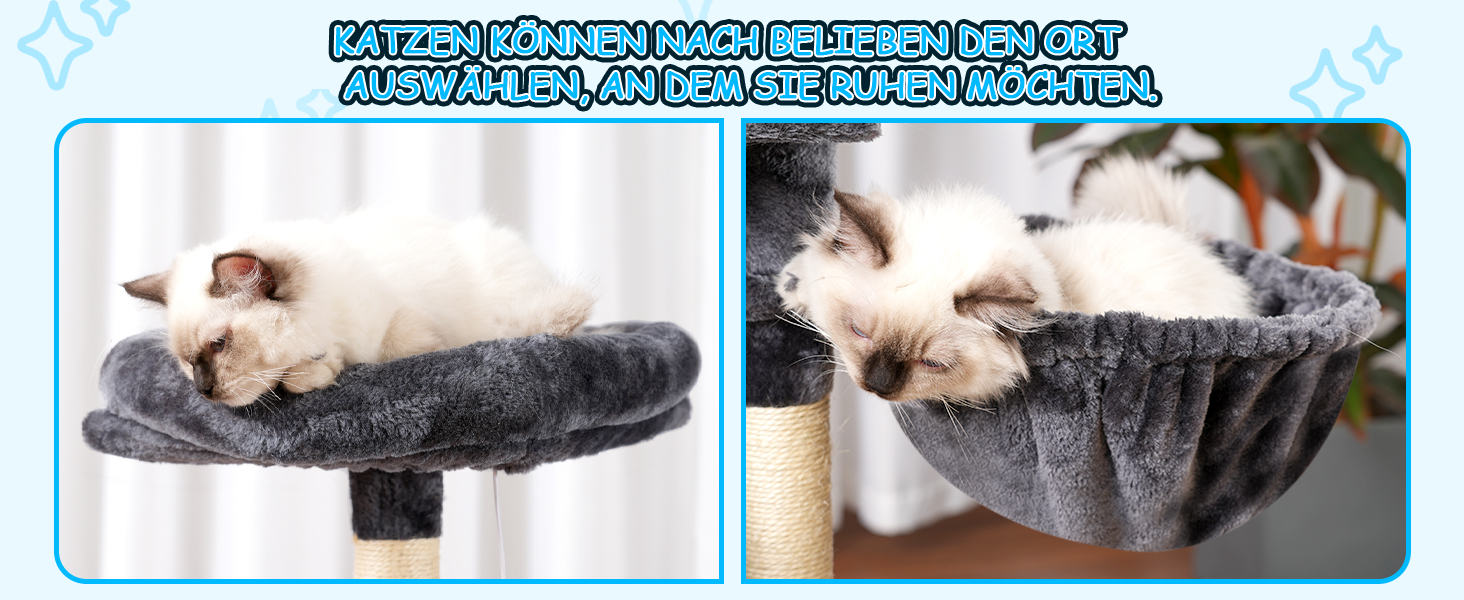 Котячий будиночок Hey-brother Kratzbaum 108 см: багатоярусний котячий комплекс з когтеточками, будиночком, гамаком та іграшками, кольори: рудий/чорний, MPJ007SBR (димно-сірий)