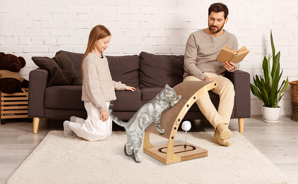 Преміум кігтеточка для котів з міцним матовим каркасом та іграшкою-обертом, вертикальна кігтеточка для дому, знімний картон для котів