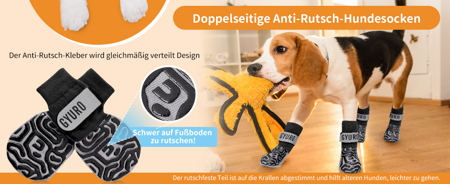 Шкарпетки для собак з антиковзким покриттям та регульованими ремінцями для захисту лап на твердих підлогах (Чорний, XL)