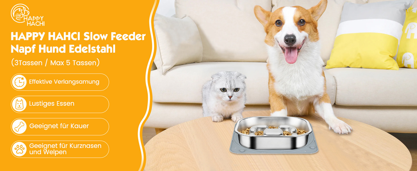 Миска для води для собак Happy Hachi, велика, з нержавіючої сталі, анти-розлив, протиковзка, 2L