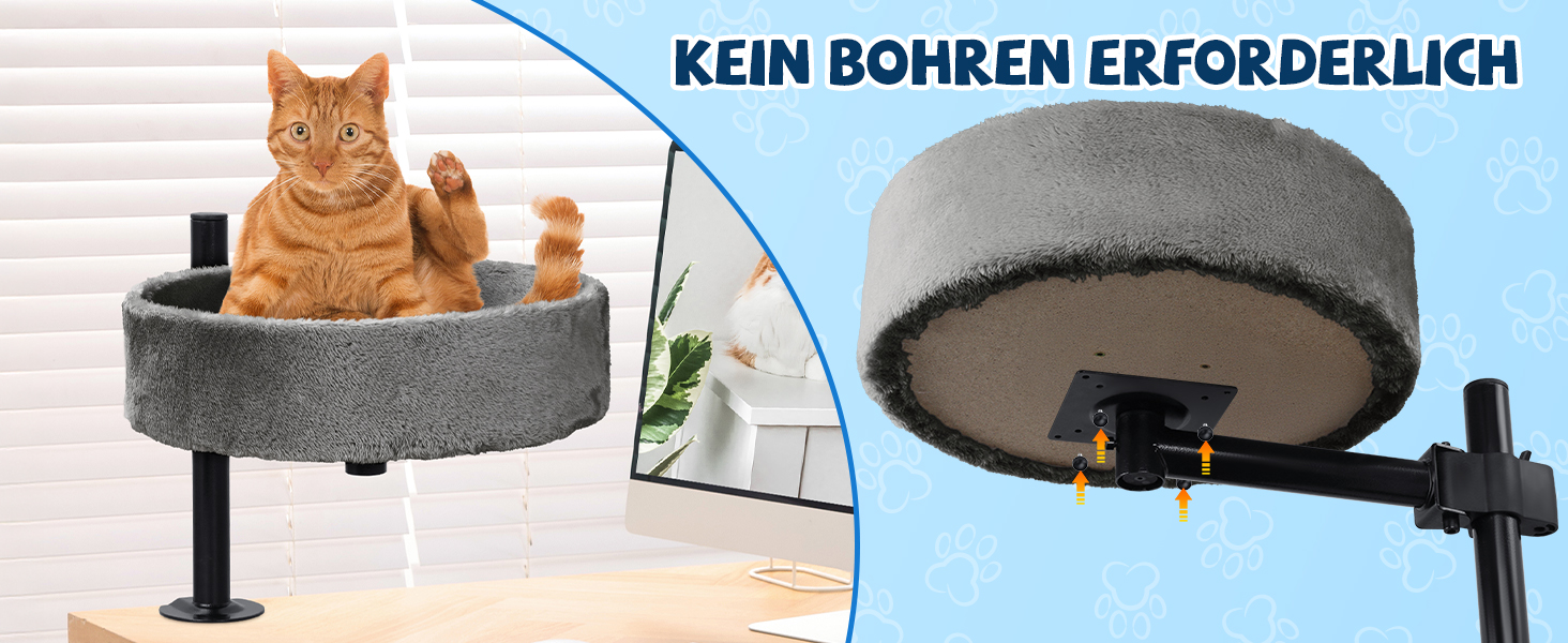 BSWAY Лежанка для кота на стіл - без свердління, 360° обертання, регульована висота. Підвищена котяча лежанка над столом. Тримає кошеня/кота близько, робочий простір чистий. (Темно-сірий, XL)