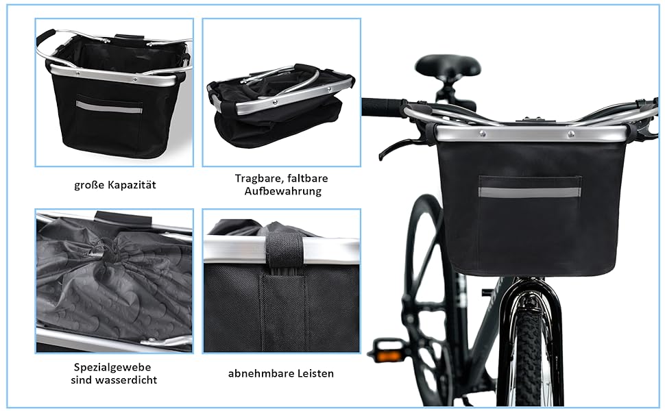 Складаний водонепроникний велосипедний кошик Lemondo – алюмінієвий кошик на кермо з подвійними ручками, 35,5 x 24,5 x 25 см, для покупок, пікніків, транспортування домашніх тварин, аксесуари для велосипеда