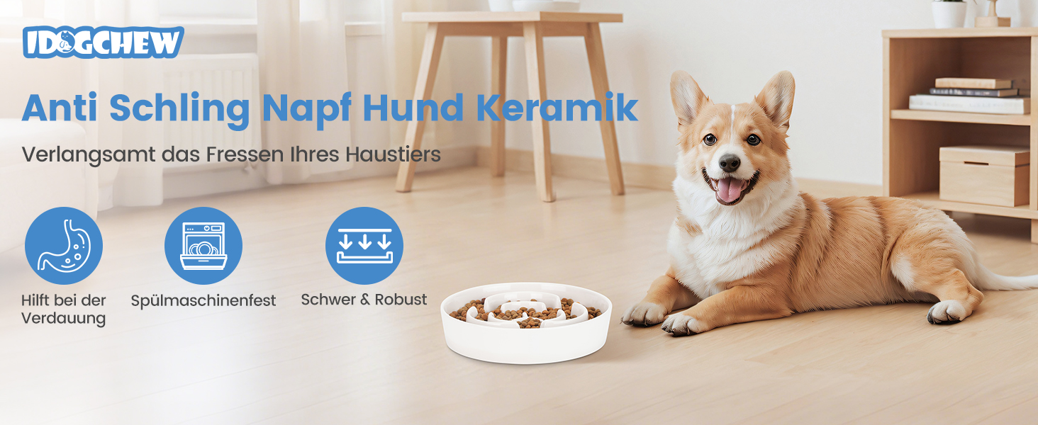 Антислизька годівниця для собак, Slow Feeder, кераміка, Ø 20.5 см, для середніх та великих собак, миюча, безпечна для їжі (біла)