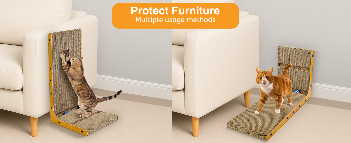 Кігтеточка для котів, 70 см, L-подібна конструкція, з іграшками, щільне гофрокартон, для захисту стін та диванів