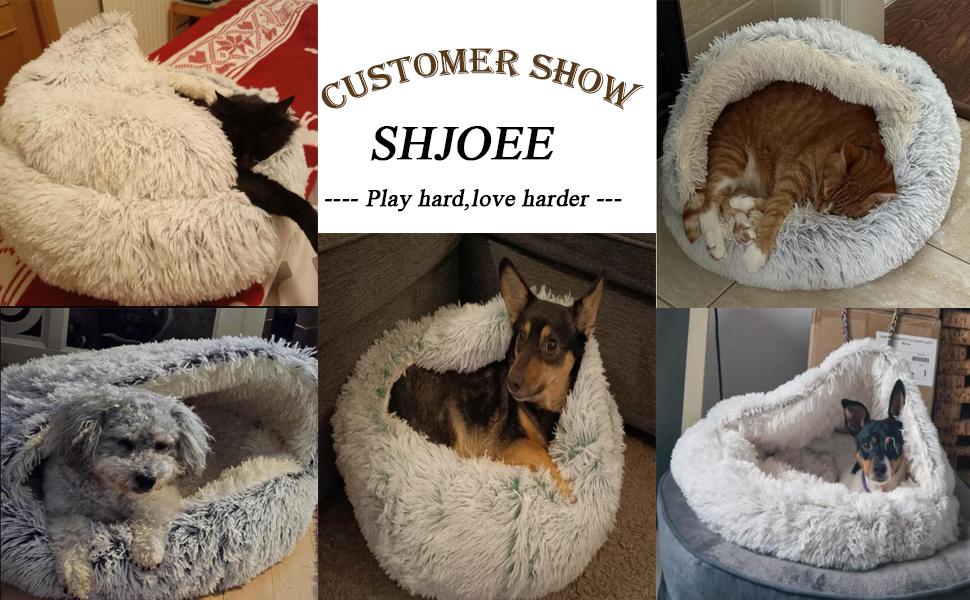 М'яке ліжко для домашніх тварин: ліжко для котів та собак, плюшеве, тепле, з капюшоном, антиковзаюче, сіре (65 см Ø)