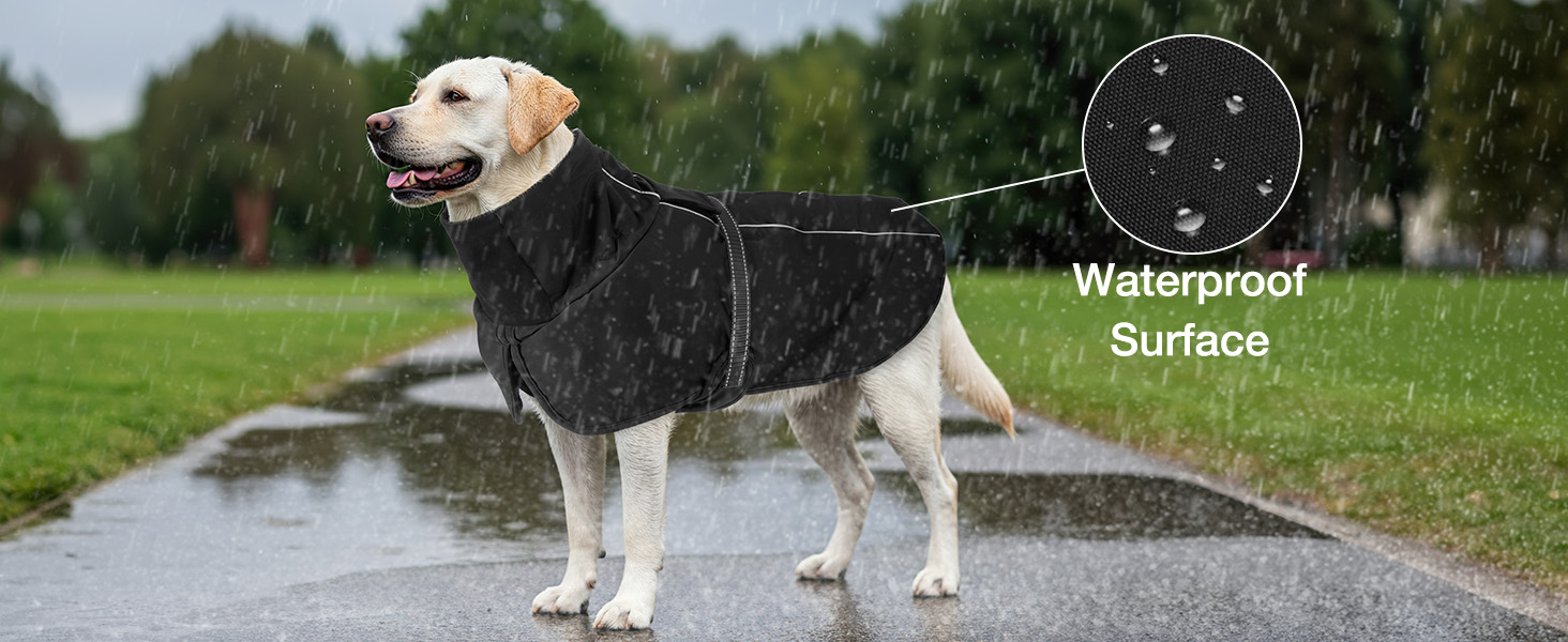 Водонепроникний зимовий теплий одяг для собак - тепла куртка з флісовою підкладкою та високим коміром, чорна, для середніх та великих порід