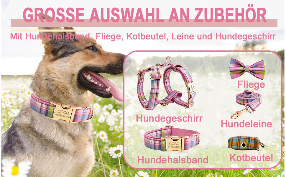 Персоналізоване собаче ошийник з металевою застібкою, двостороннє оксамитове ошийник з іменем та номером телефону, регульовані розміри для малих, середніх та великих собак (тартан)