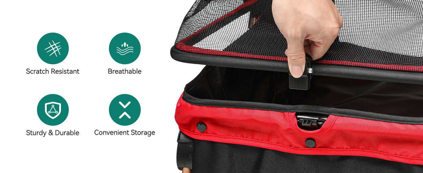 Візок для собак та котів YITAHOME, 22 кг, складання, з кошиком для зберігання, поворотні колеса, сітчасті вікна та двері (Червоний)