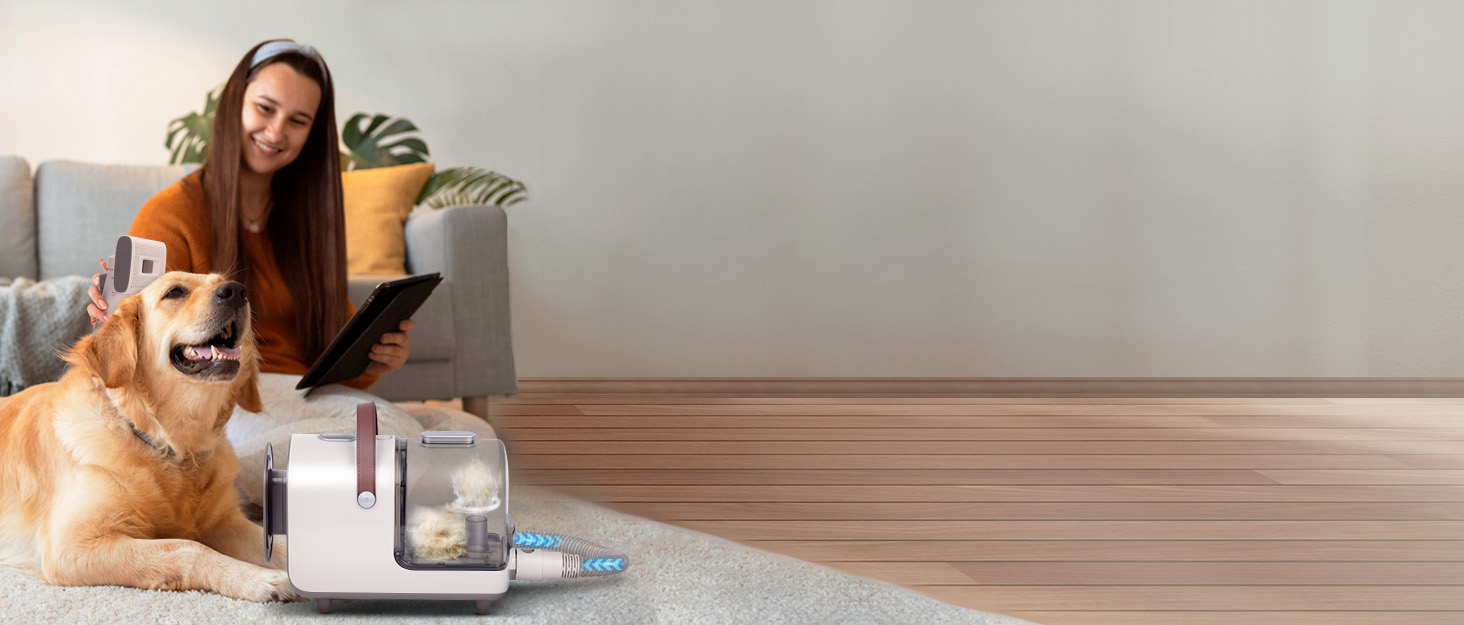 Машинка для стрижки собак HICHEE з пилососом, 13 kPa, професійний набір для грумінгу домашніх тварин, тиха машинка для собак та котів, 6 інструментів