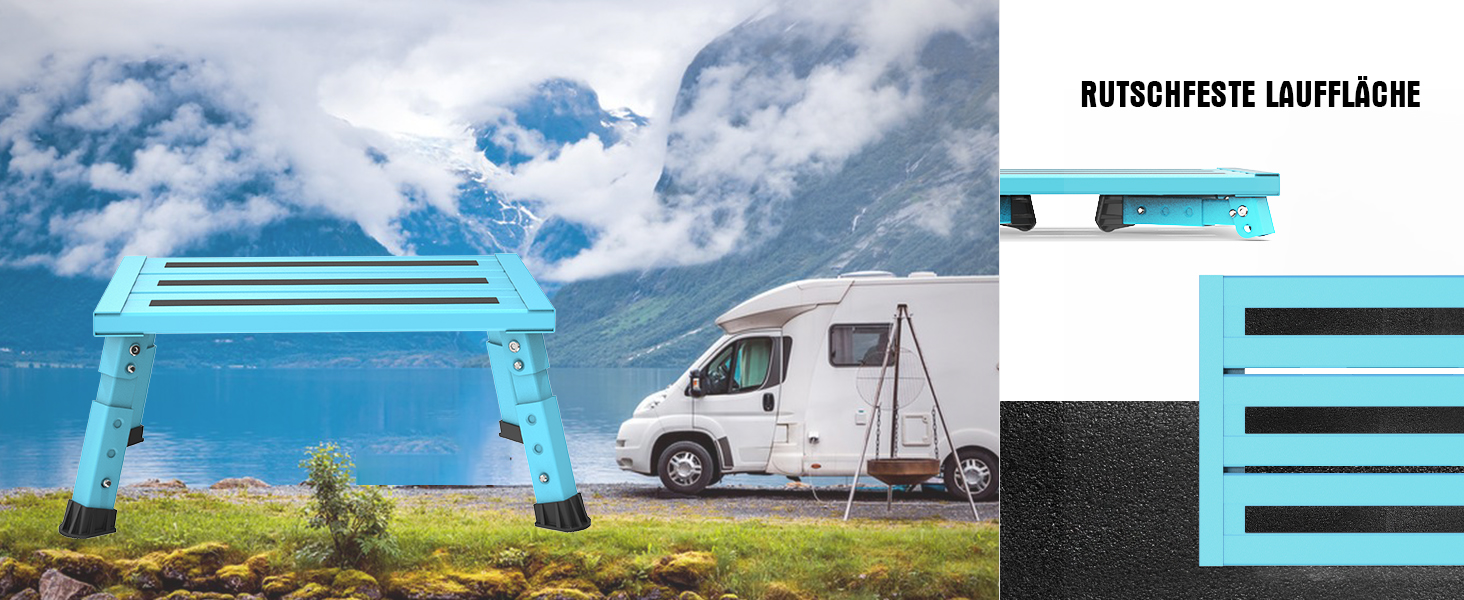 Алюмінієва розкладна сходинка-підставка, 300 кг, 3 сходинки, регульована висота, широка антиковзна поверхня, для автодому, саду та сходинок для собак, легка та складна (Блакитна)