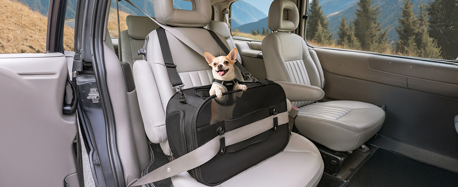 Транспортний бокс для котів та собак 4 PET - для кабіни літака/автомобіля, легкий, з безпечними пряжками та сіткою, чорний