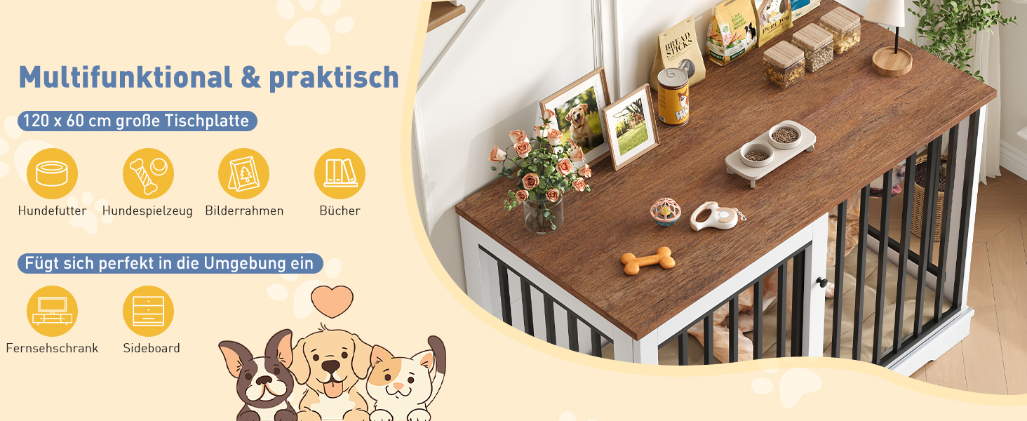 Клітка для собак FirFurd 120см: металева та дерев'яна, XXL, для дому, 120 x 90 x 60 см, коричнево-біла