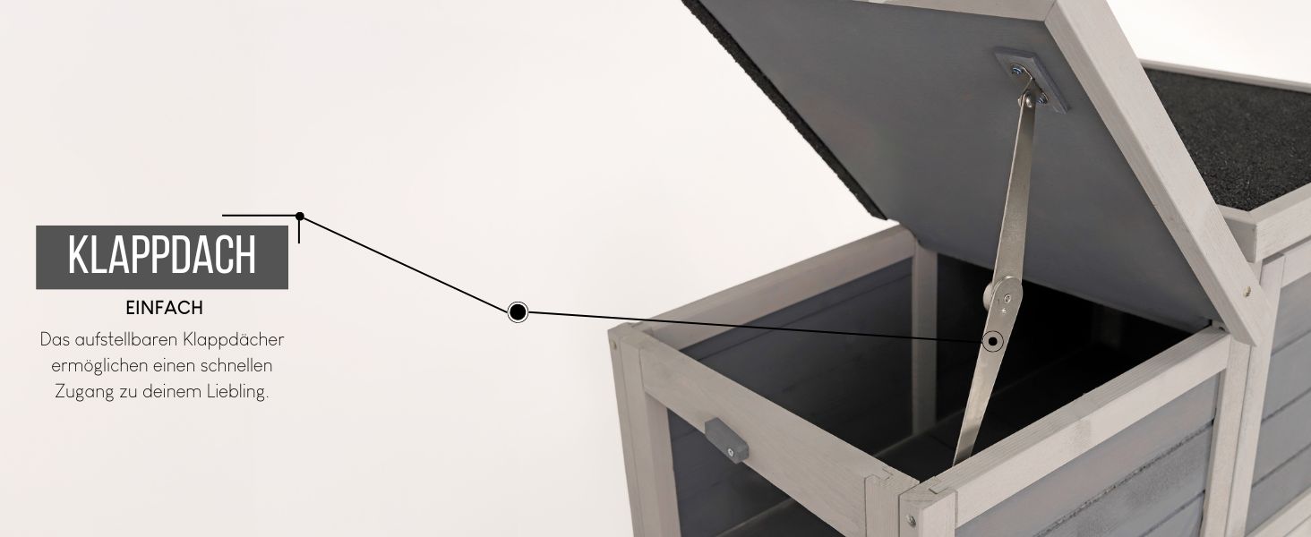 Клітка для кроликів Lionto з дерева з двома входами, 70x43x45 см, водостійке дах з бітуму та пластикові ніжки, для внутрішнього та зовнішнього використання, зимостійка, сучасний дизайн