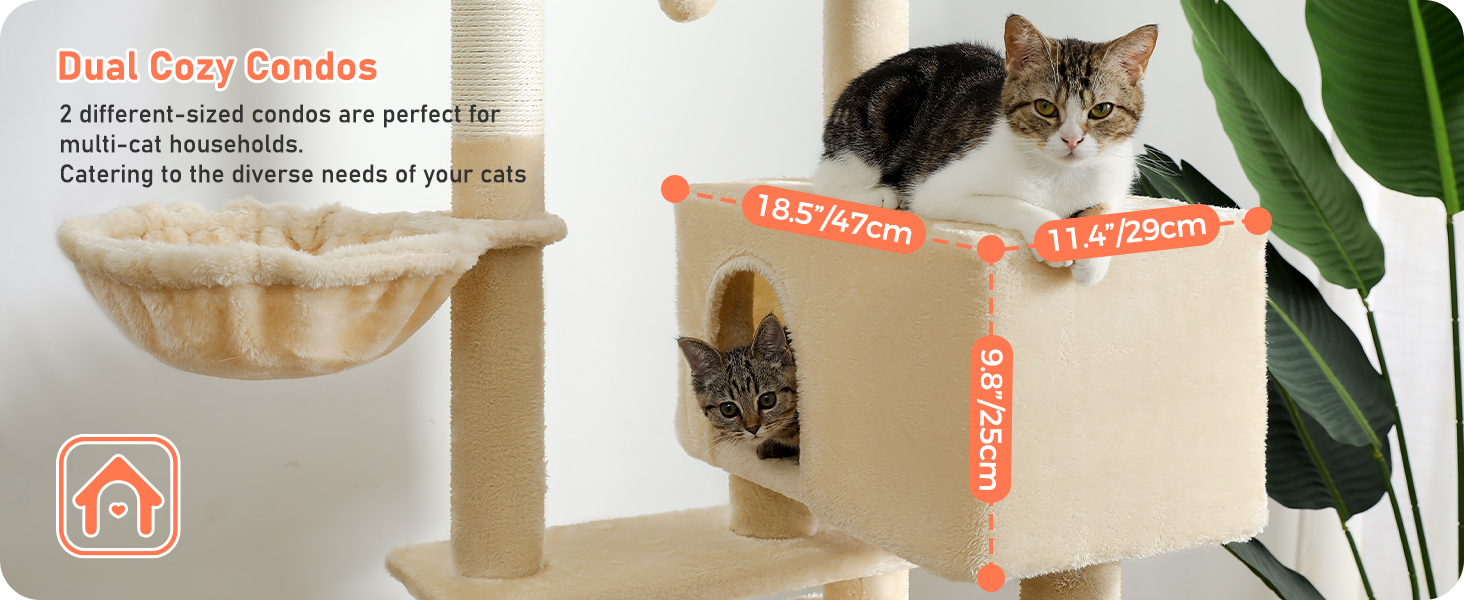 Кігтеточка PETEPELA 143 см з знімним подушкою, кігтеточними стовпчиками, двоповерховим будиночком для котів – велика, для великих котів, зелена (бежева)