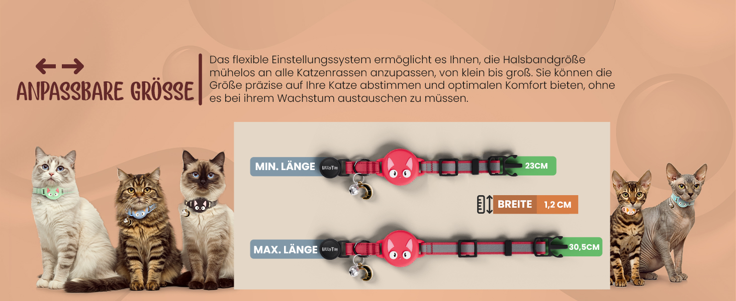 Нашийник для кота KittyTag з аксесуарами, сумісний з Apple Airtag, світловідбиваючий та світловий, GPS, з захистом від задушення, регульований (червоний)